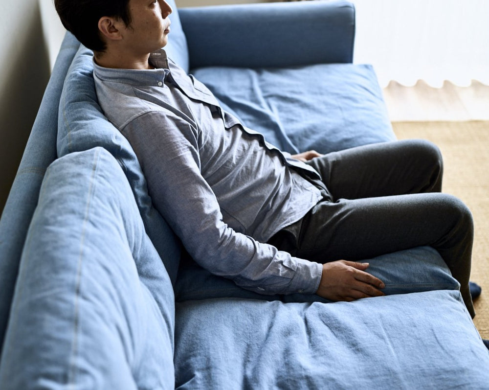 団地にオススメ直接引取限定　右袖e'sファニチャー　洗えるデニムソファ FUN HOUSE SOFA ｜ 3-Seater – ソファ専門ブランドMANUALgraph